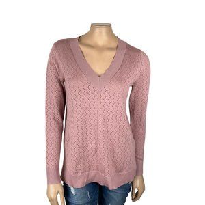 Cable & Gauge Pink Lightweight V Neck Sweater Women's Small